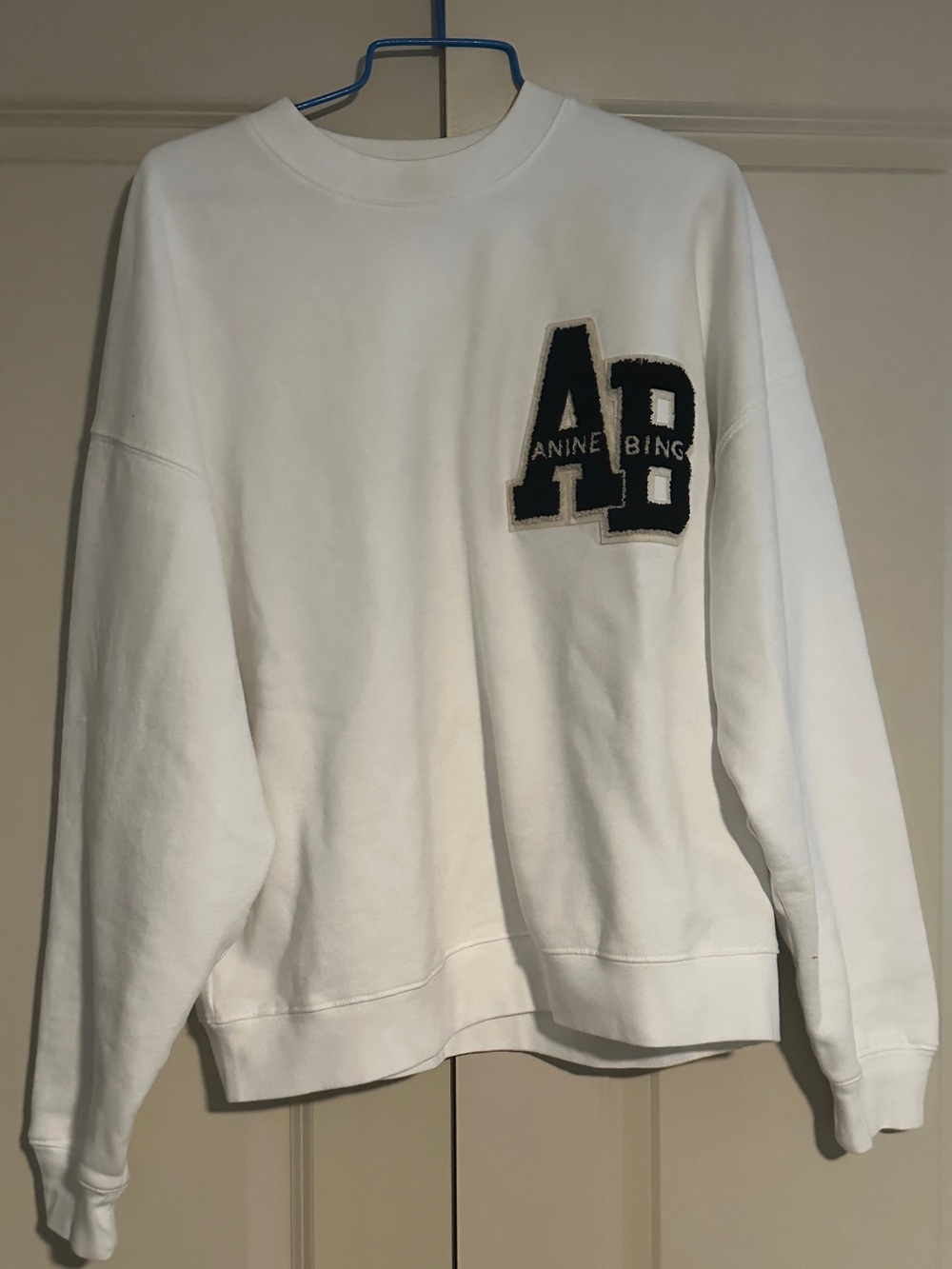 Anine Bing Miles Letterman White Sweatshirt XS